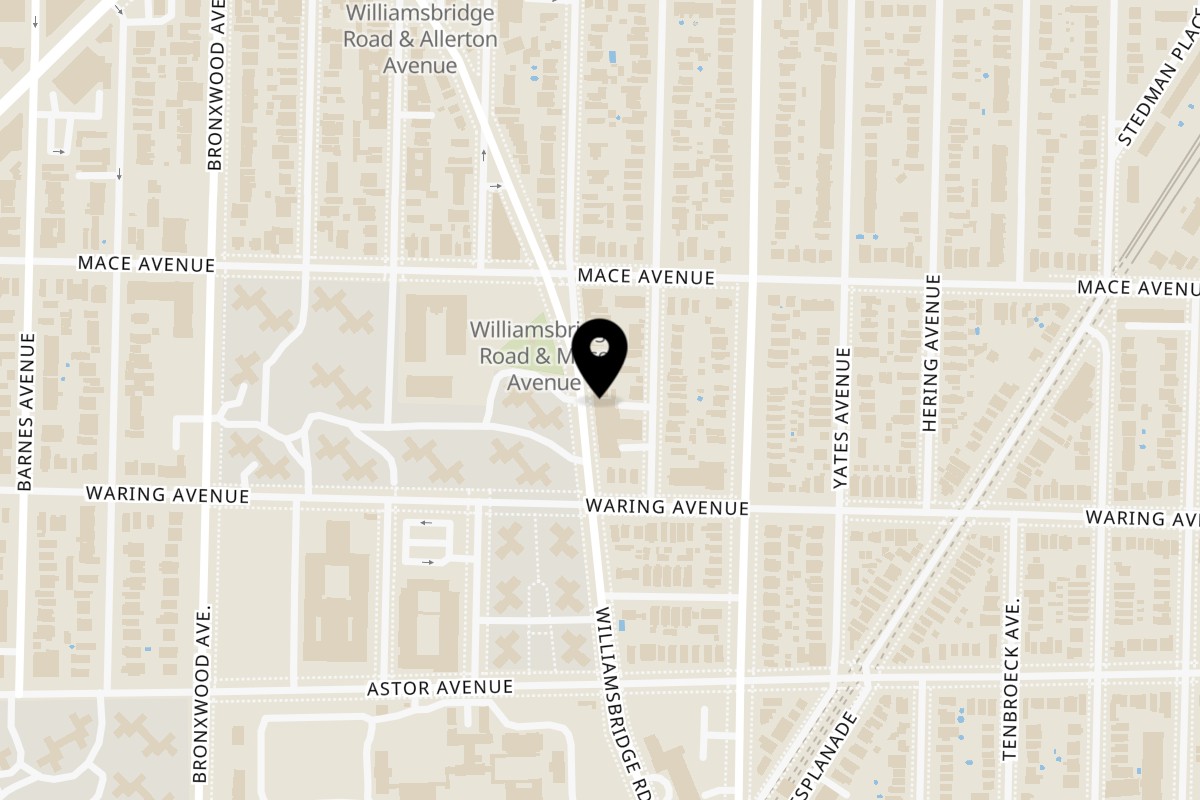 Map showing the location of Fruittila Cafe on 2448 Williamsbridge Rd in Bronx